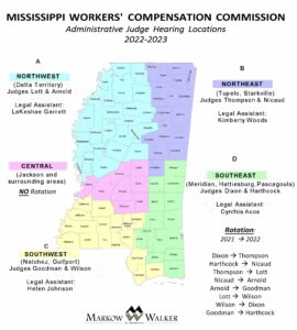 Mississippi Workers' Compensation Commission Administrative Law Judge Territories 2022